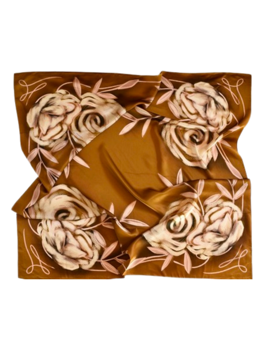 Mulberry silk wild rag with a rustic wild rose print