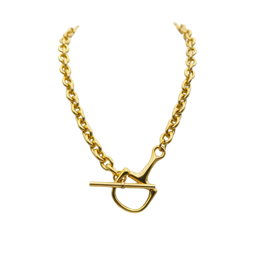 Gold horse bit toggle necklace, view 2