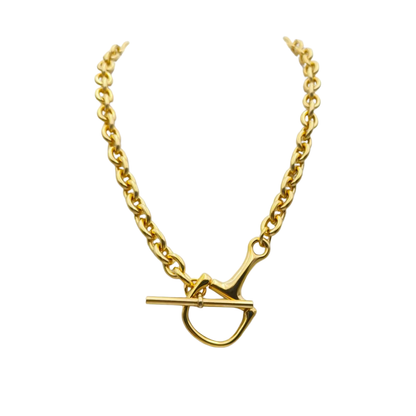Gold horse bit toggle necklace, view 2