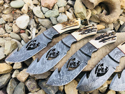 The Wire-Cut Damascus Antler Skinner | Texan Knives