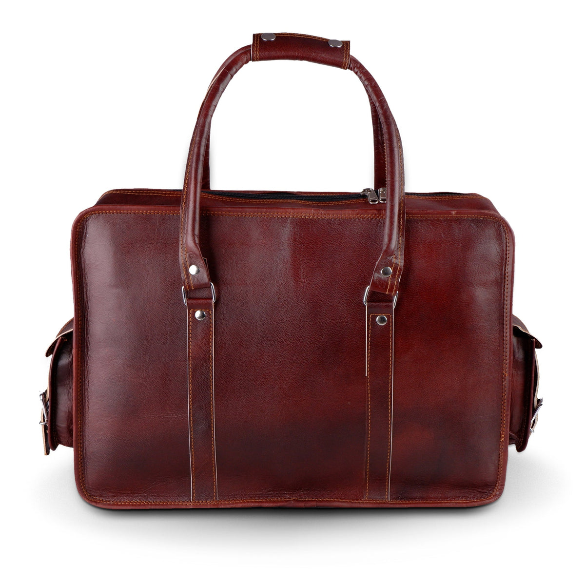 Goat leather laptop briefcase with nickel hardware and shoulder strap, view 3