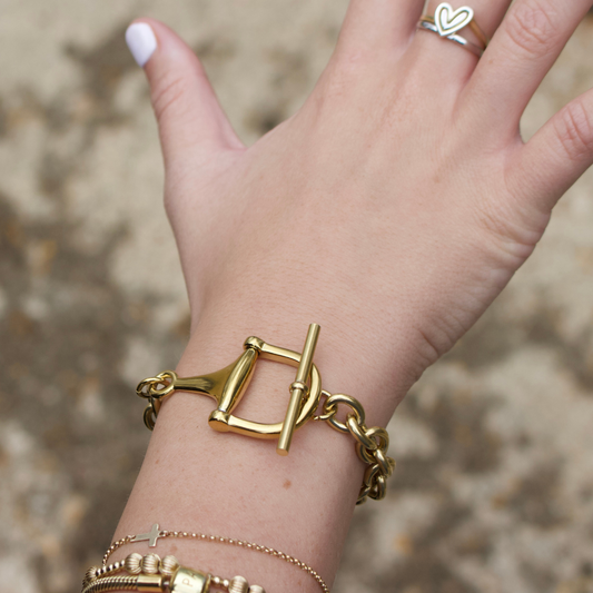 Gold horse bit toggle bracelet