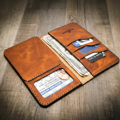 Tall full-grain leather badge long wallet by Bull Sheath, view 12