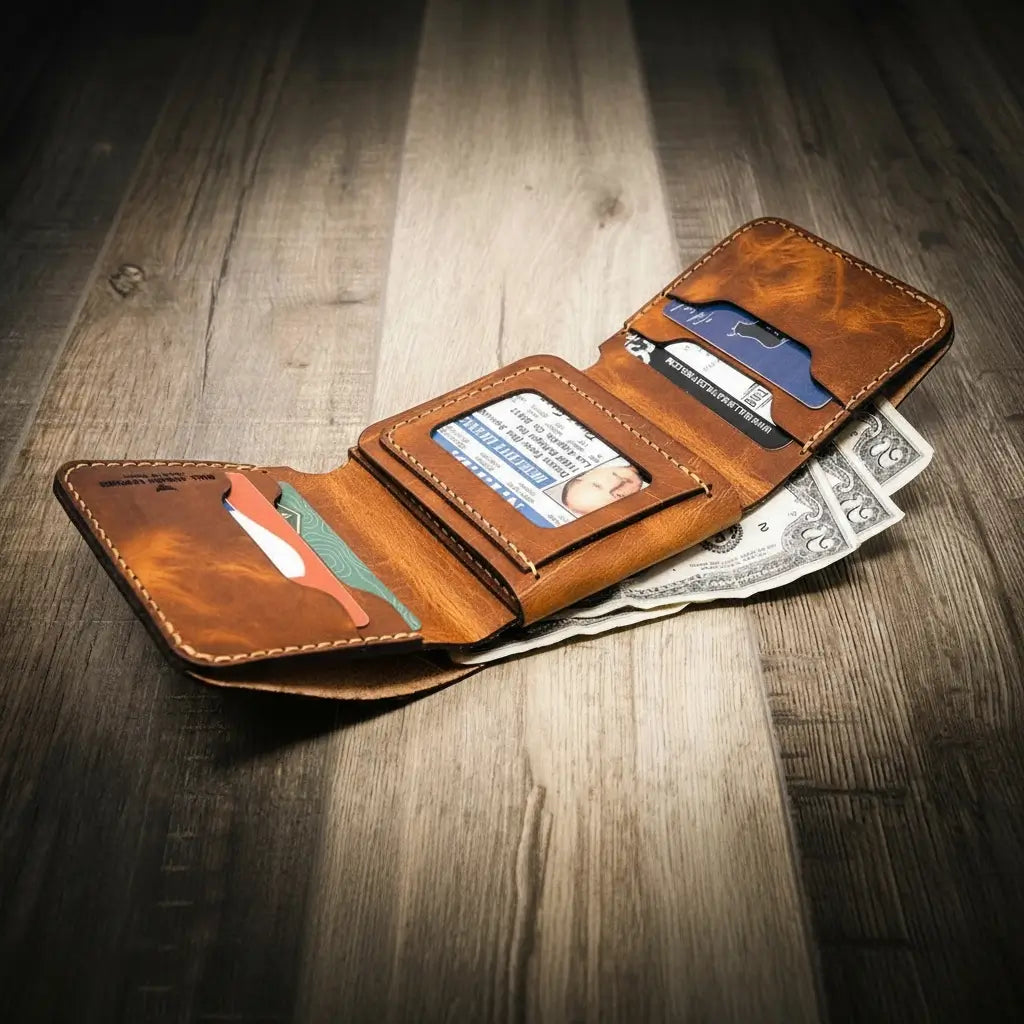 Long Shift Badge Trifold Wallet by Bull Sheath Leather, view 11