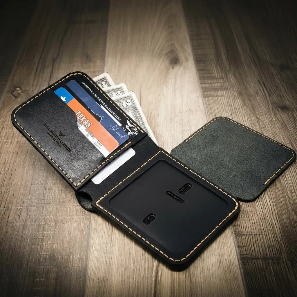 Oath Badge Bifold Wallet in Black by Bull Sheath Leather