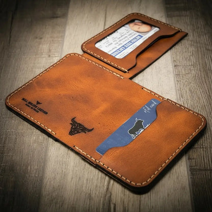 Slim full-grain leather badge wallet by Bull Sheath, view 12