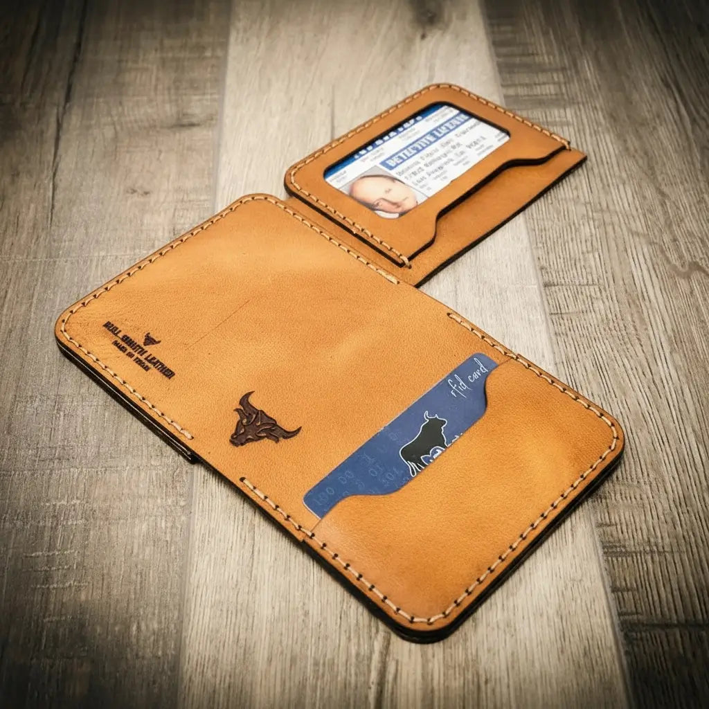 Slim full-grain leather badge wallet by Bull Sheath, view 2