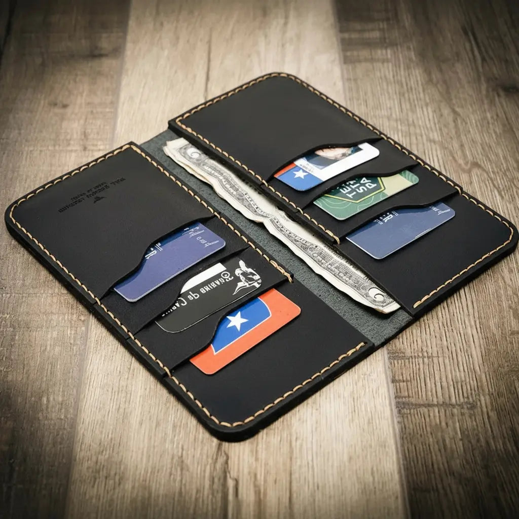Houstonian Long Wallet in Black by Bull Sheath Leather, view 3
