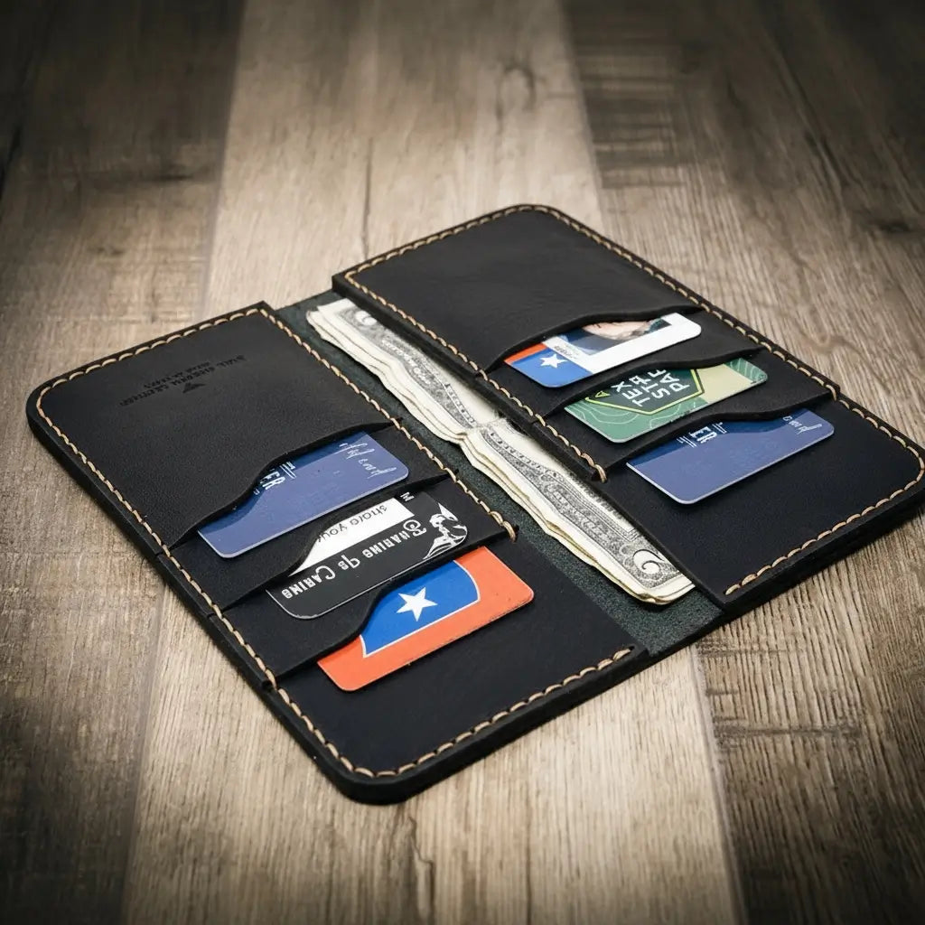 Tooled Western Long Wallet in Black by Bull Sheath Leather, view 4