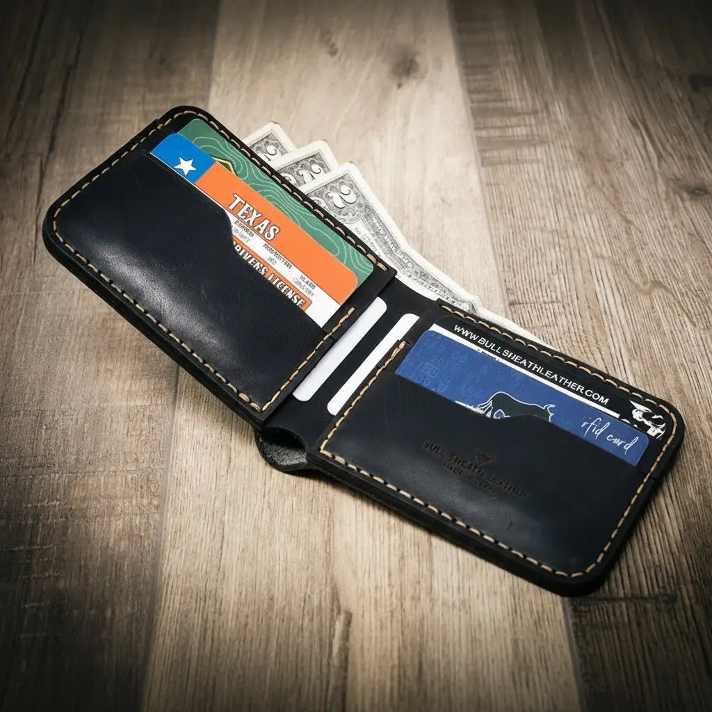 Western medallion full-grain leather bifold wallet by Bull Sheath, view 17