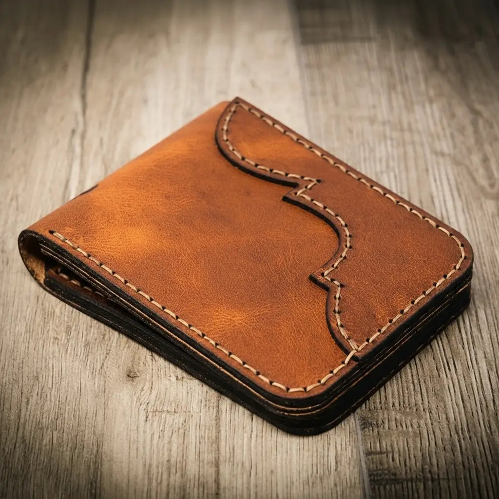 Western medallion full-grain leather bifold wallet by Bull Sheath, view 13