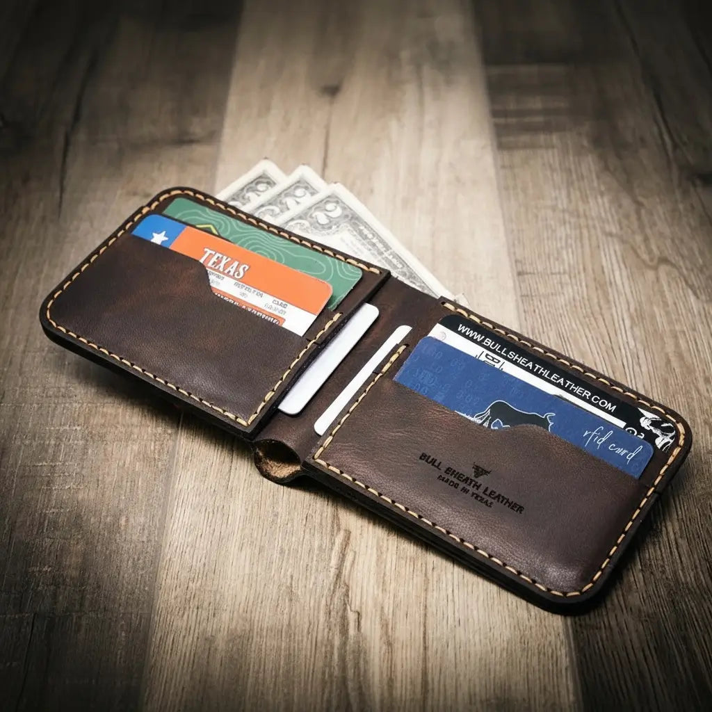 Western medallion full-grain leather bifold wallet by Bull Sheath, view 7