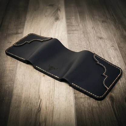 Tooled Western Trifold Wallet in Black by Bull Sheath Leather, view 3