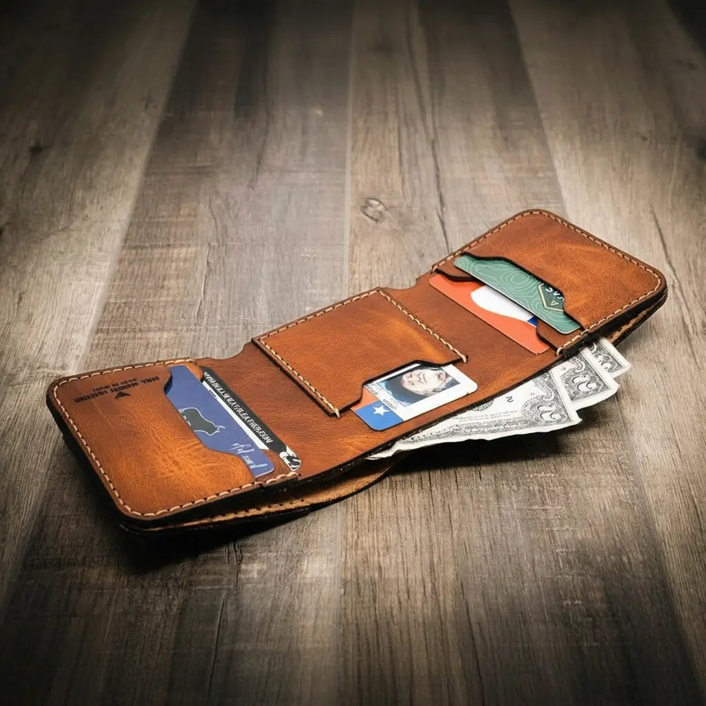 Tooled Western Trifold Wallet by Bull Sheath Leather, view 6