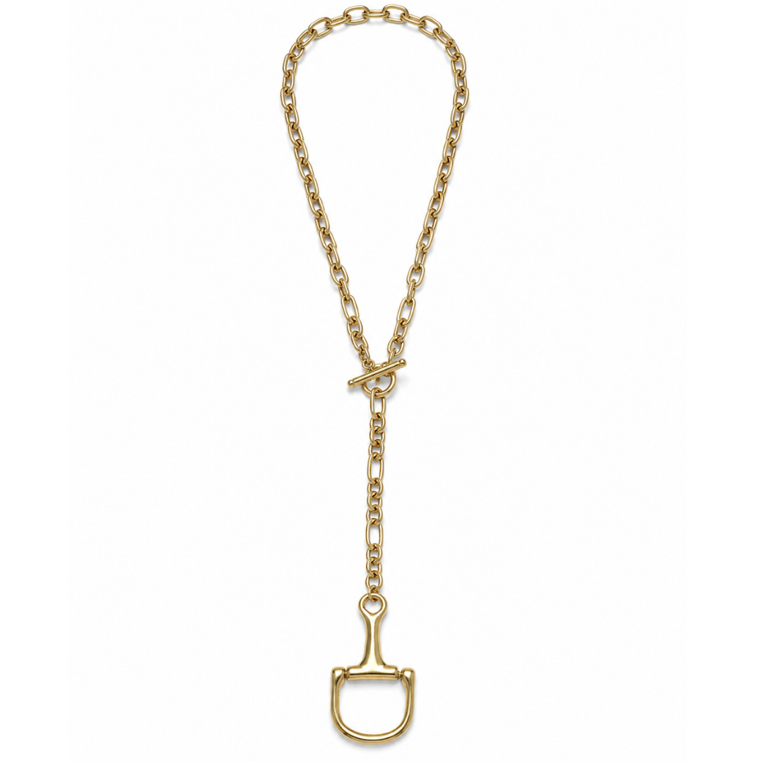 Gold equestrian toggle lariat necklace