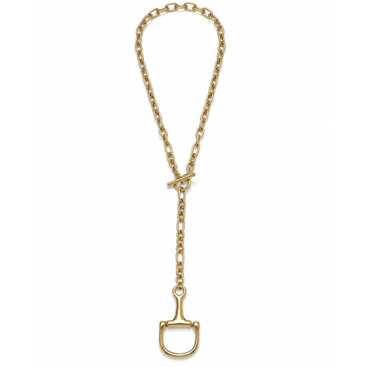 Gold equestrian toggle lariat necklace