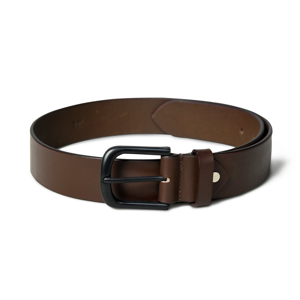 Smooth dark brown leather belt with buckle, view 4