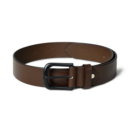 Smooth dark brown leather belt with buckle, view 4
