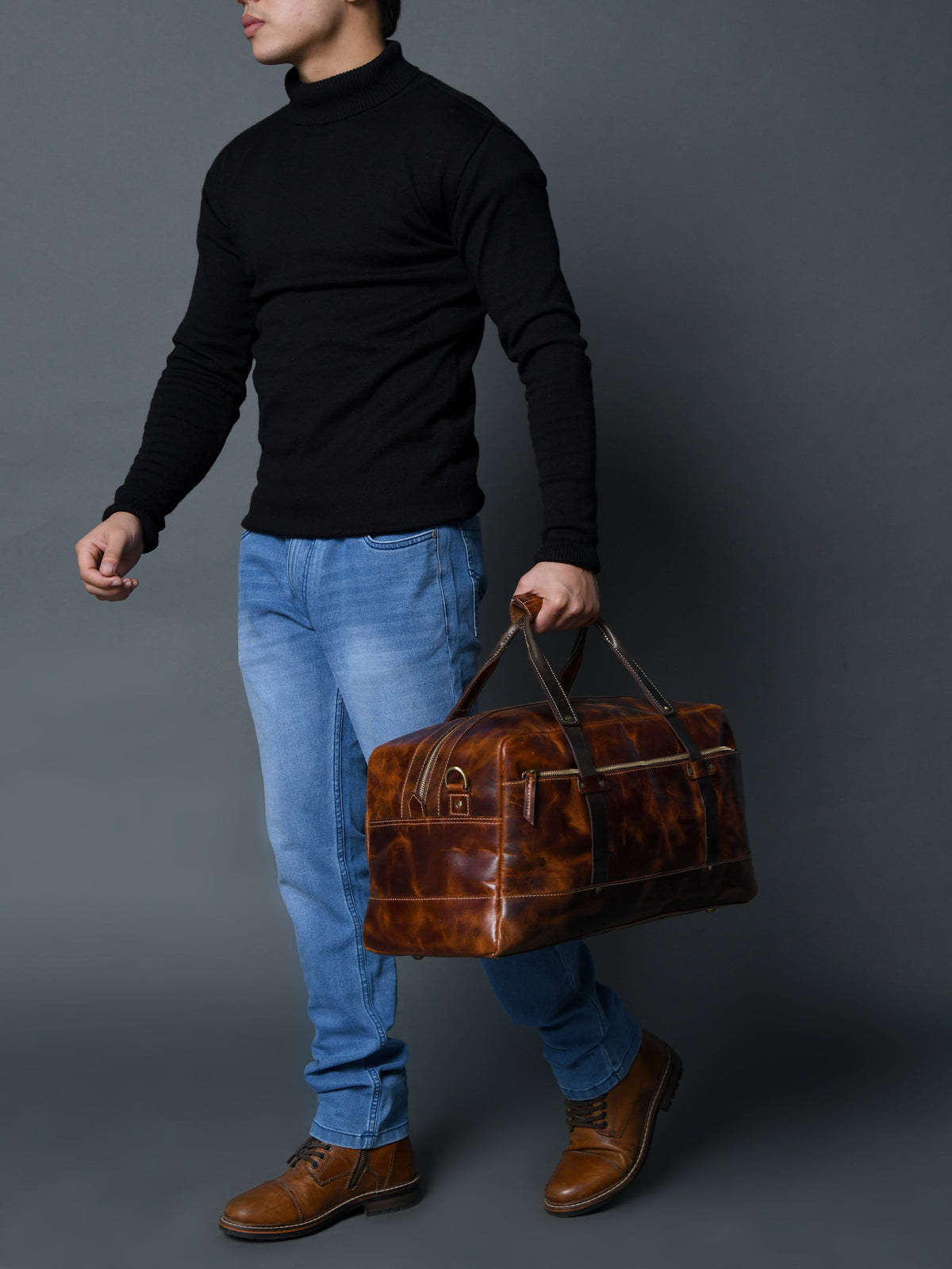 Saddle Tan Carry-On Duffle by Classy Leather Bags, view 2