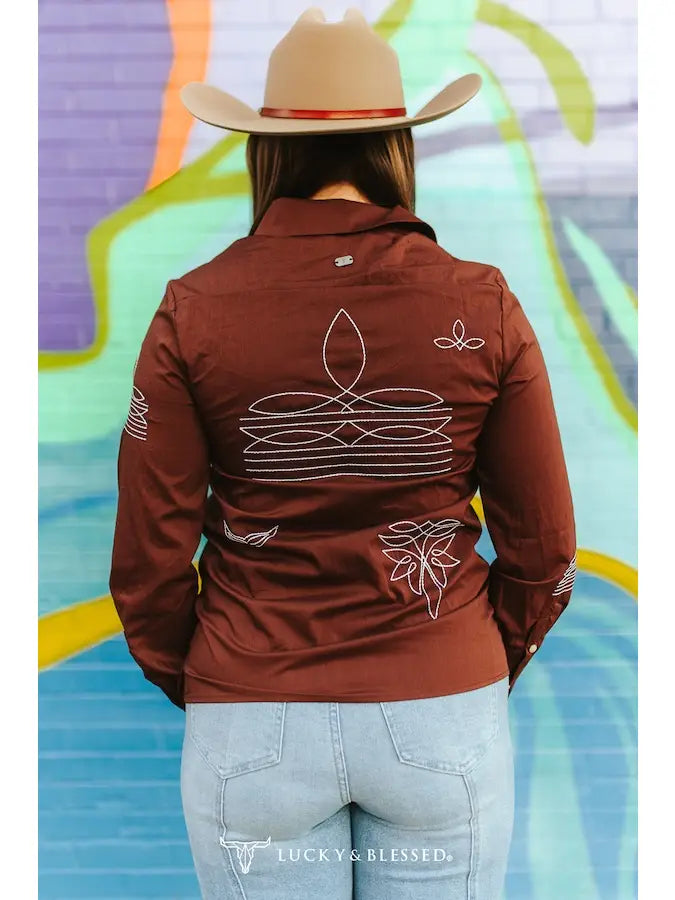 The Brown Boot-Stitch Pearl Snap | Hallowed Rose • Western Fashion Boutique