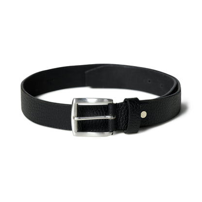Textured black leather belt with buckle, view 3