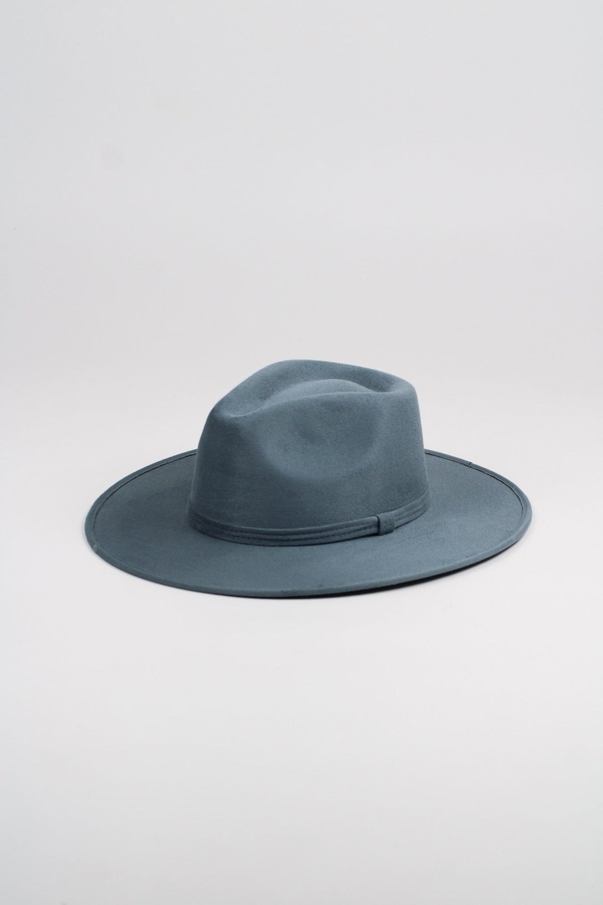 Peacock blue vegan suede rancher hat with a flat 3-inch brim