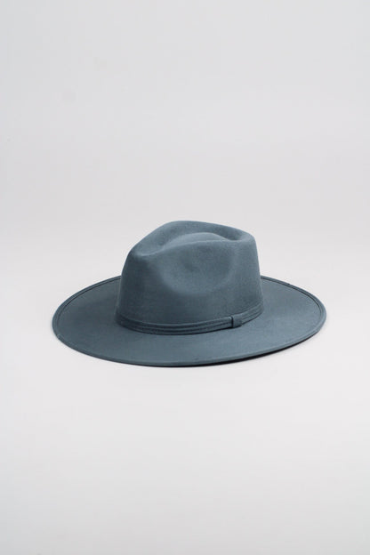 Peacock blue vegan suede rancher hat with a flat 3-inch brim