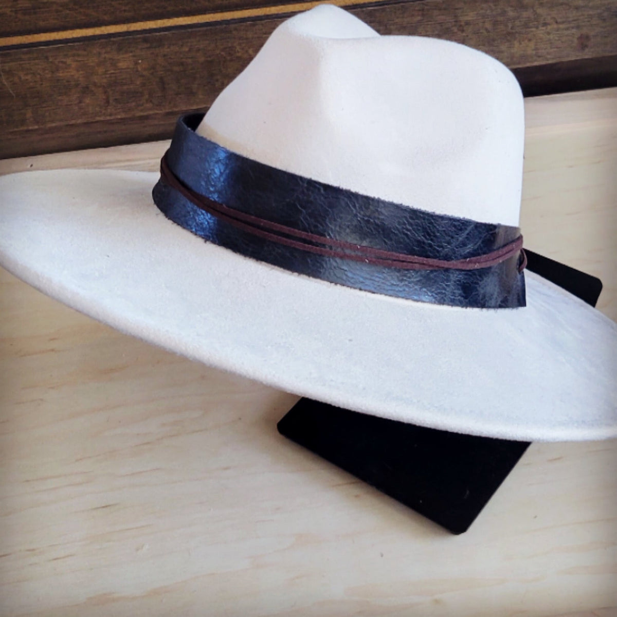 Black leather cowboy hat band, view 2