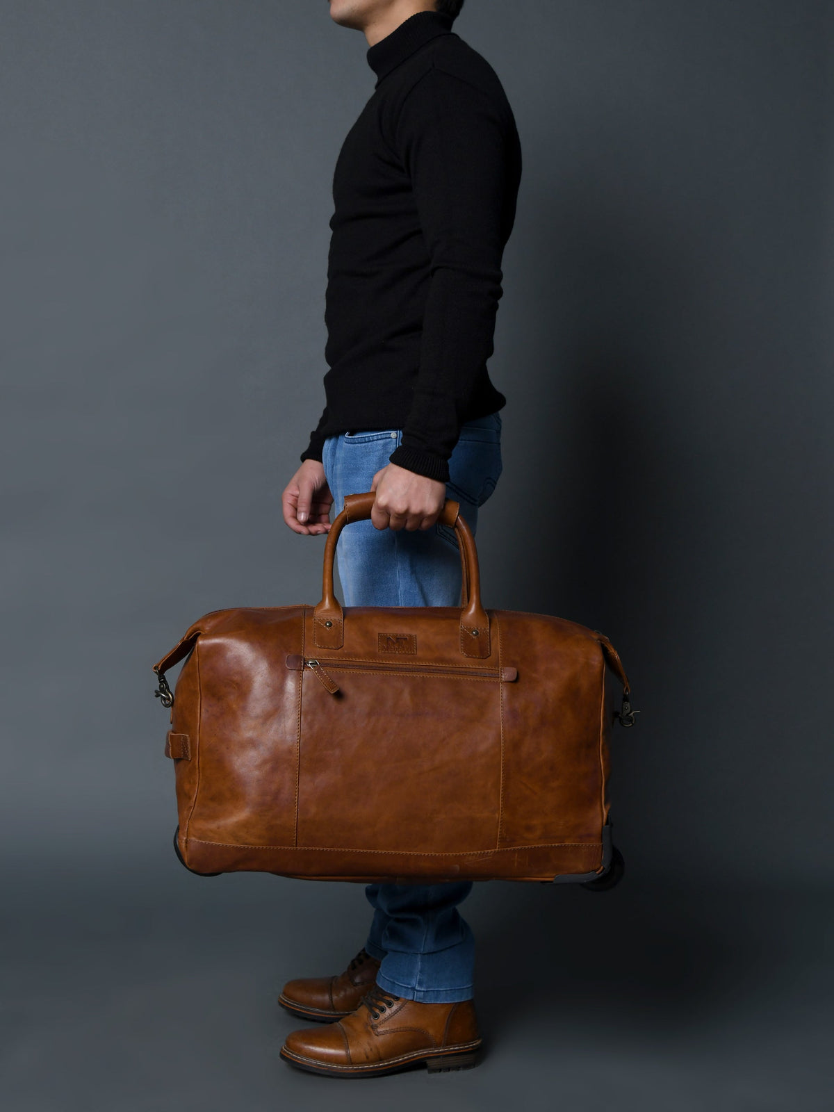 Harbor Rolling Leather Duffle by Classy Leather Bags, view 3