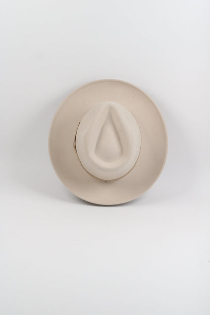 Ivory wool felt hat with a teardrop crown and a 3-inch curved brim, view 3