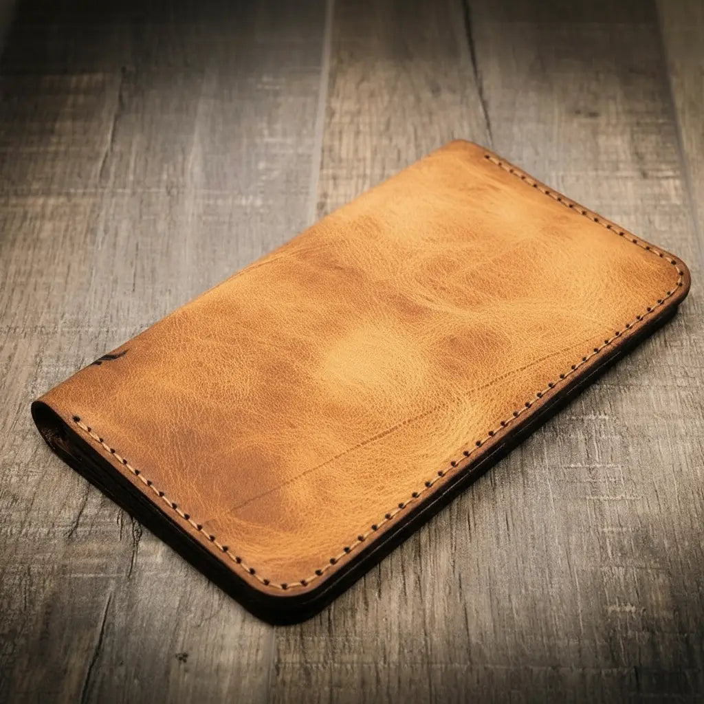 Tall full-grain leather badge long wallet by Bull Sheath, view 4