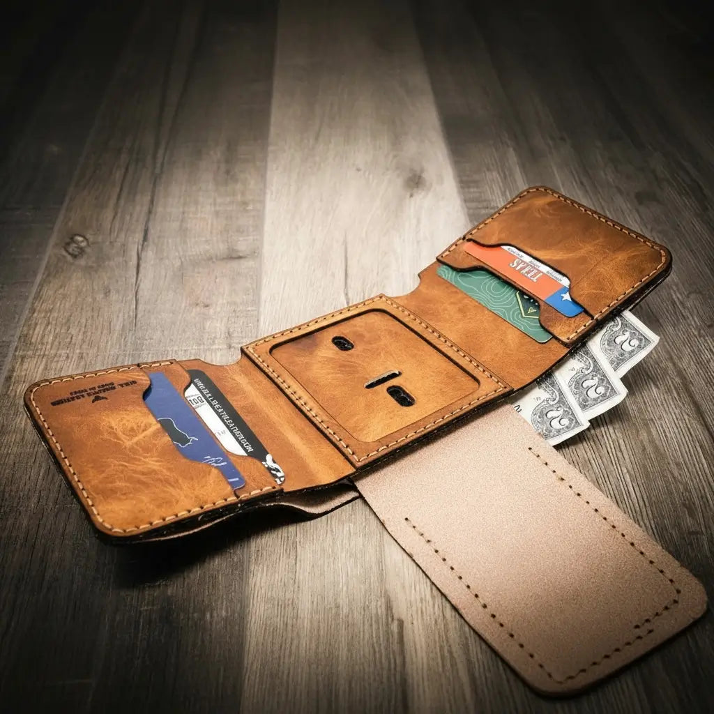 Long Shift Badge Trifold Wallet by Bull Sheath Leather, view 2