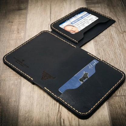 Slim full-grain leather badge wallet by Bull Sheath, view 17