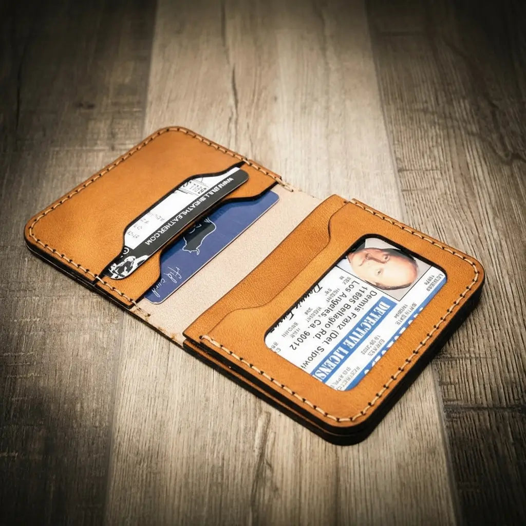 Slim full-grain leather badge wallet by Bull Sheath, view 5