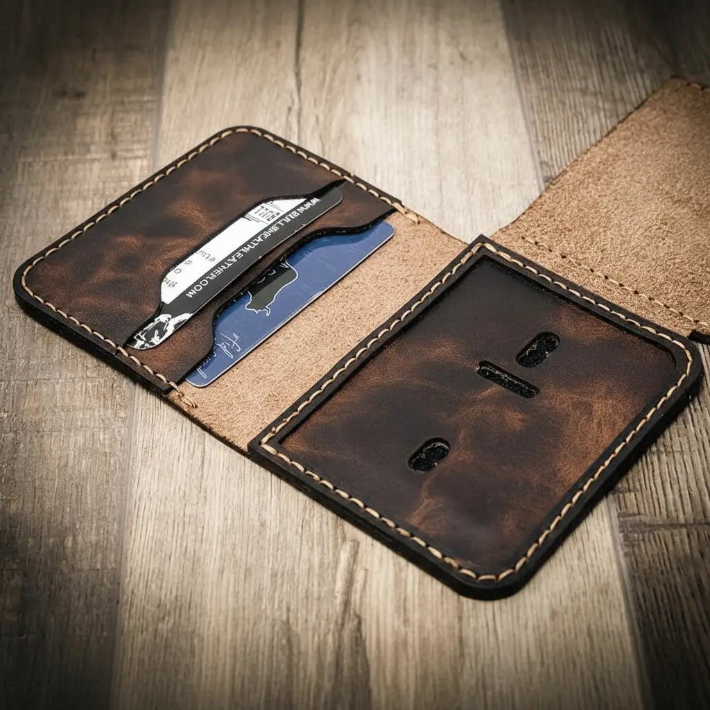Slim full-grain leather badge wallet by Bull Sheath, view 6