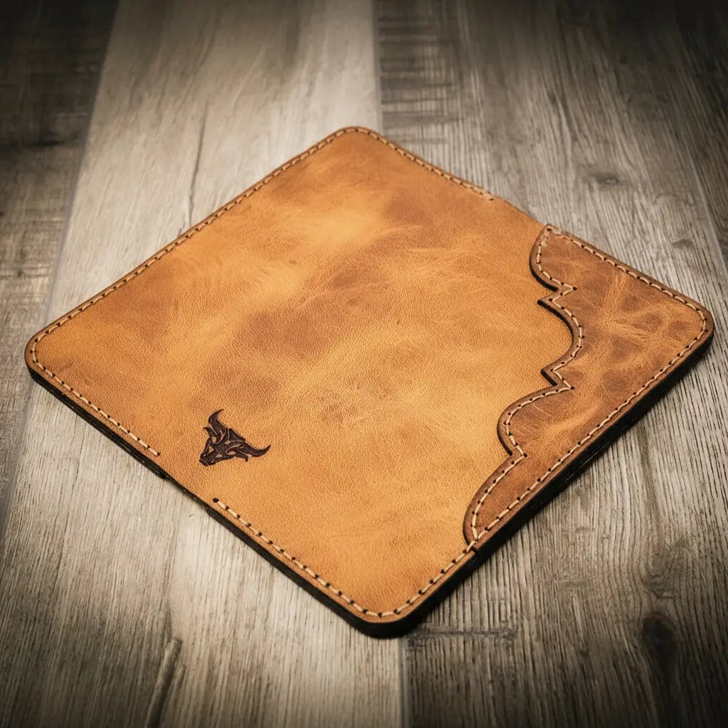 Saddle tan western tooled leather long wallet, view 3