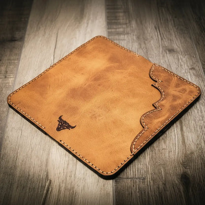 Saddle tan western tooled leather long wallet, view 3
