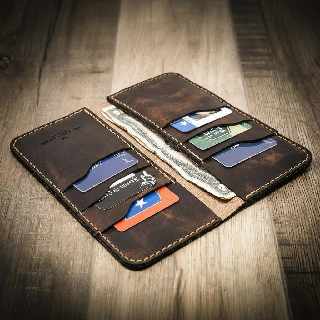 Tooled Western Long Wallet by Bull Sheath Leather, view 3