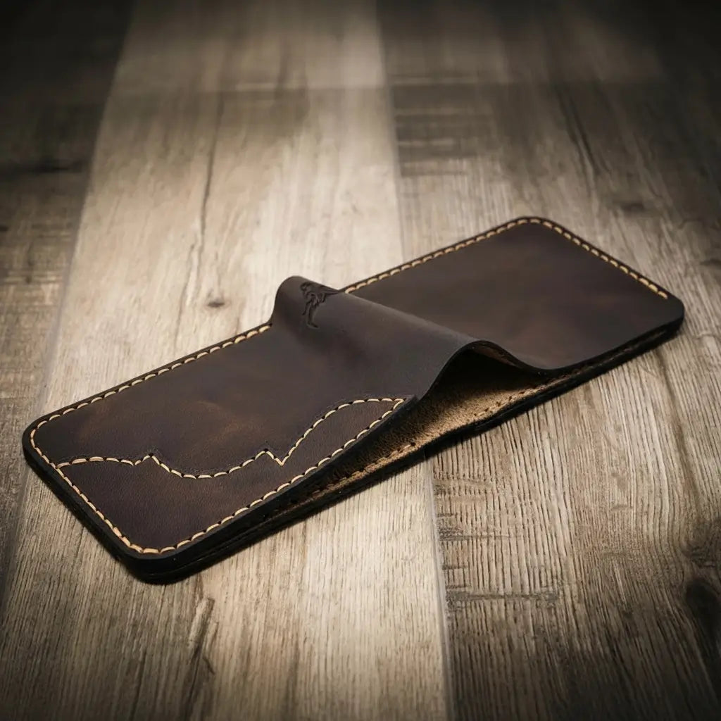 Western medallion full-grain leather bifold wallet by Bull Sheath, view 6