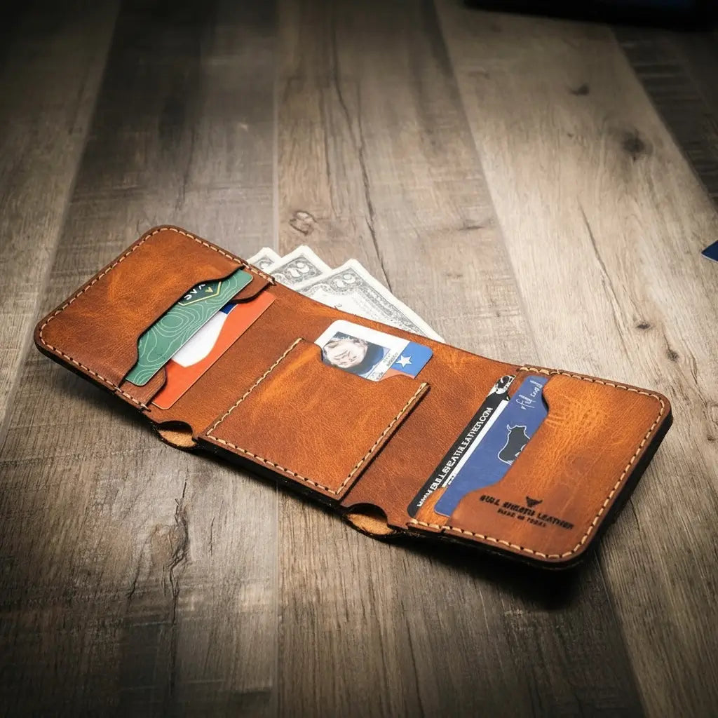 Tooled Western Trifold Wallet by Bull Sheath Leather, view 4