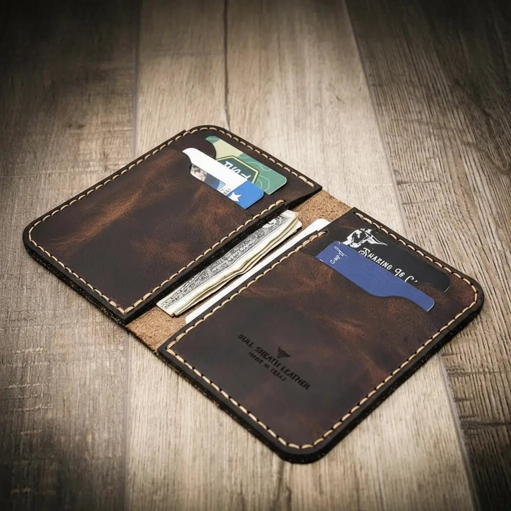 Tooled Western Vertical Wallet by Bull Sheath Leather