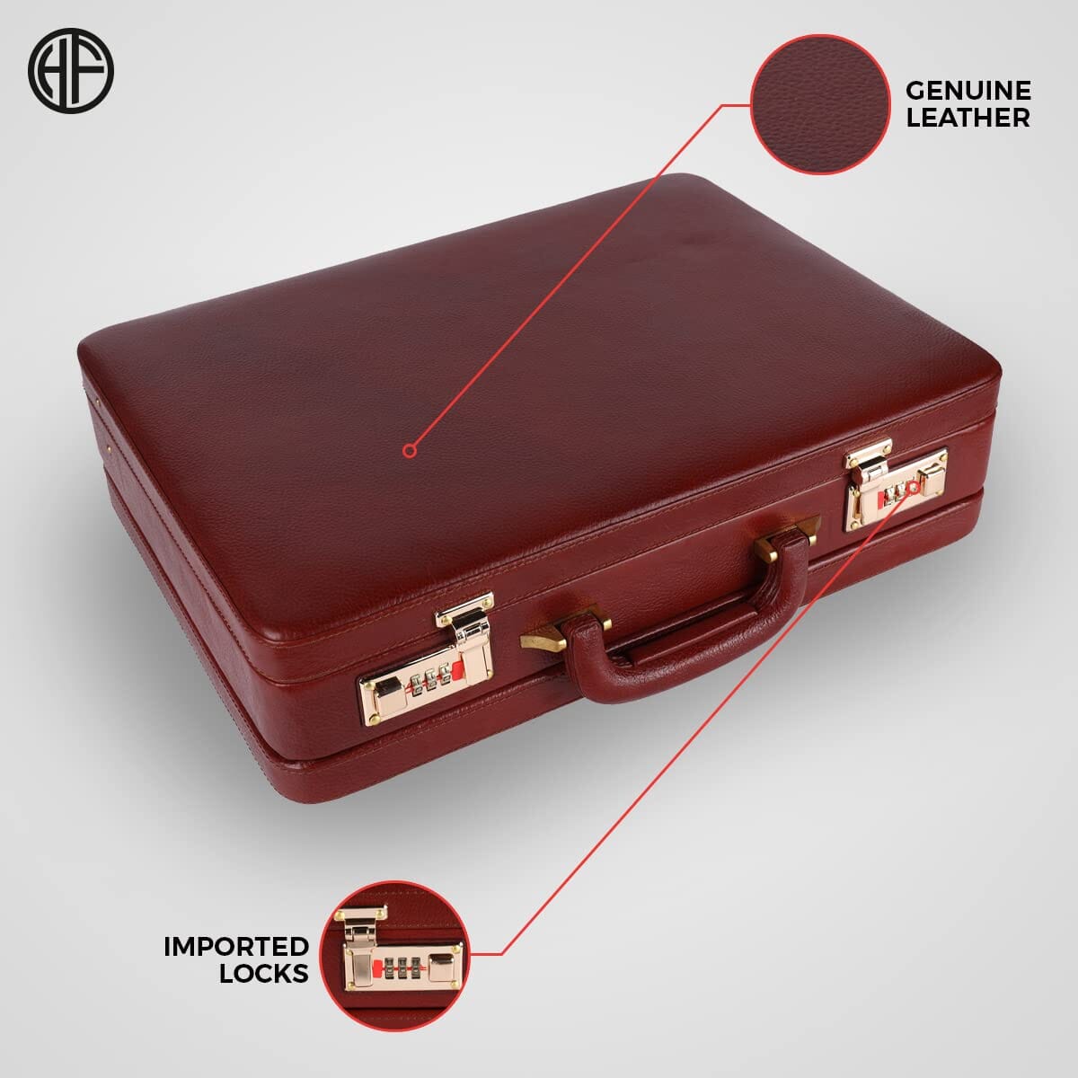 Full-grain leather expandable briefcase with dual combination locks, view 3