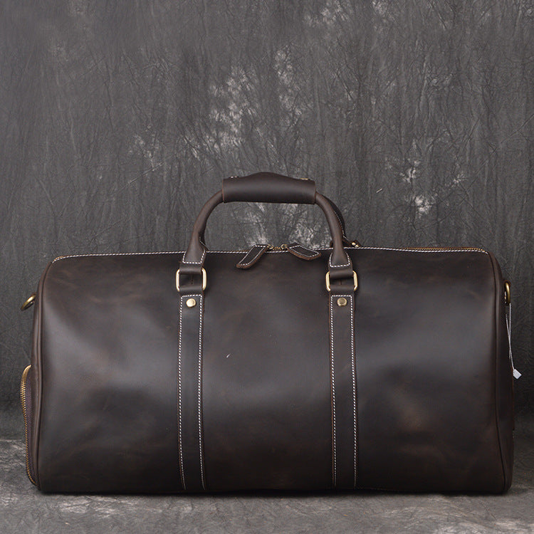 Crazy horse leather weekender bag with shoe compartment by RockCow, view 9