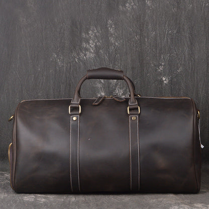 Crazy horse leather weekender bag with shoe compartment by RockCow, view 9