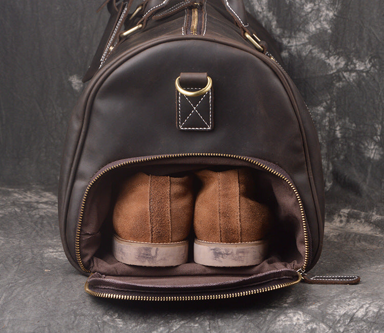 Crazy horse leather weekender bag with shoe compartment by RockCow, view 10