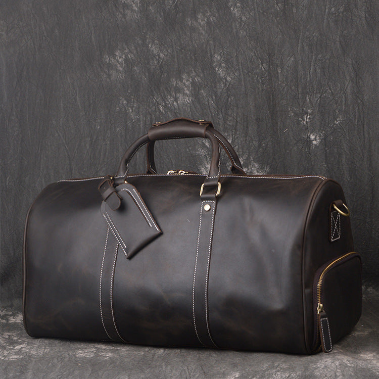 Crazy horse leather weekender bag with shoe compartment by RockCow, view 11