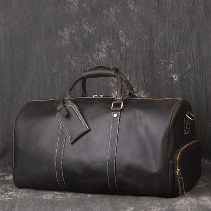 Crazy horse leather weekender bag with shoe compartment by RockCow, view 11