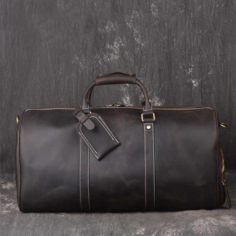 Crazy horse leather weekender bag with shoe compartment by RockCow, view 12