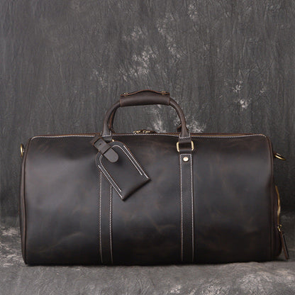 Crazy horse leather weekender bag with shoe compartment by RockCow, view 12
