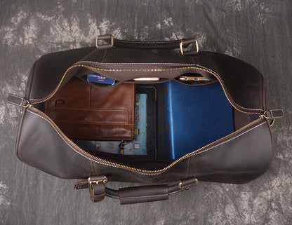 Crazy horse leather weekender bag with shoe compartment by RockCow, view 17